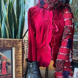 White House Black Market GORGEOUS VIBRANT Red Crushed Velvet Blazer